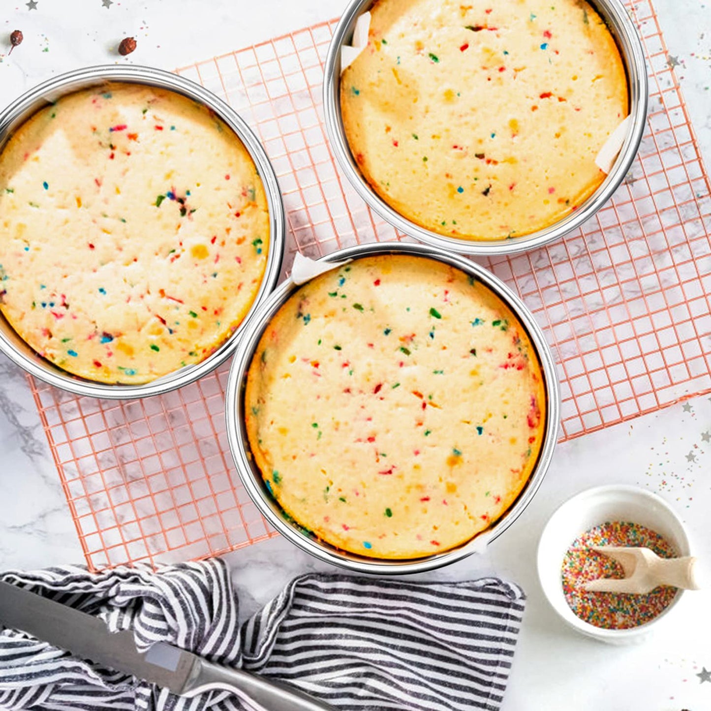 E-far 9½ Inch Cake Pan Set of 3, Stainless Steel Round Cake Baking Pans, Non-Toxic & Healthy, Mirror Finish & Dishwasher Safe