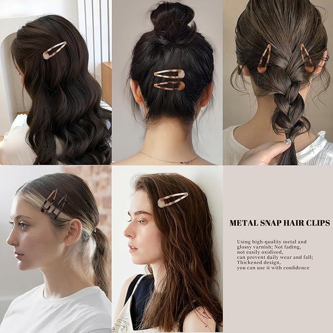 Small Hair Barrettes For Women No Slip Metal Snap Clips For Thin And Fine Hair,Matte Black Tortoiseshell,20 PCS,1.97 x 0.5 Inch.