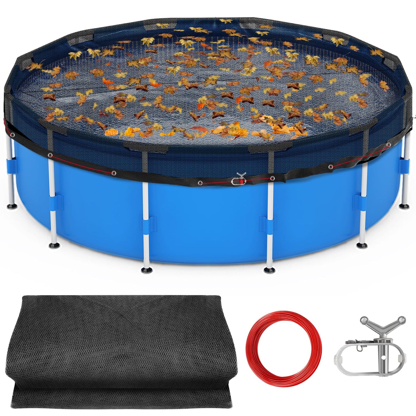 18 FT Pool Leaf Net Cover for Above Ground Pools, Ultra-Fine 0.15’’ Mesh Pool Cover with Winch & Cable, Pool Leaf Cover Prevents Leaves and Debris from Entering Pool
