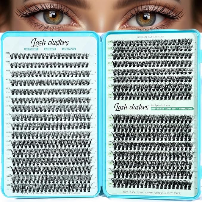 Wispy Lash Clusters 640pcs Eyelash Cluster Extensions 40D+50D Curl Individual False Eyelashes 9-16mm Natural Fluffy Mink Lash Clusters Extension Kit