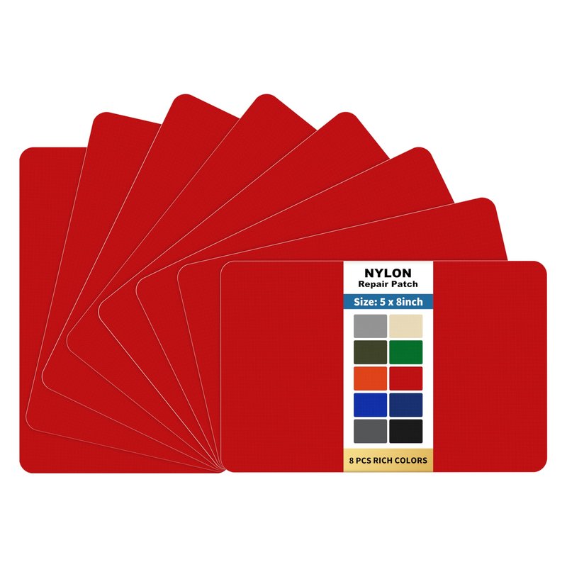 KING MOUNTAIN Self Adhesive Nylon Fabric Repair Patch, 5×8 Inches 8 Pcs, Quick Down Jacket Repair Patch, Waterproof Outdoor Gear Patch Kit for Tent,Backpacks,Umbrella, Gloves, Sleeping Bag (Red)