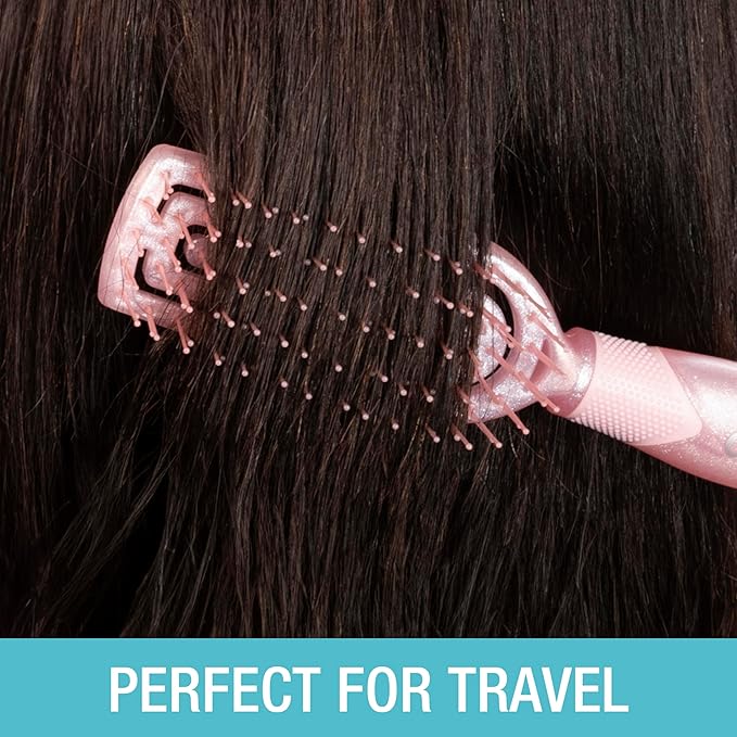 Conair Scalp Care Detangling hairbrush 2pk - Travel Hair Brush Set - Scalp Massager - hairbrushes for women & men - detangler for all lengths - use wet or dry - Blush Pink