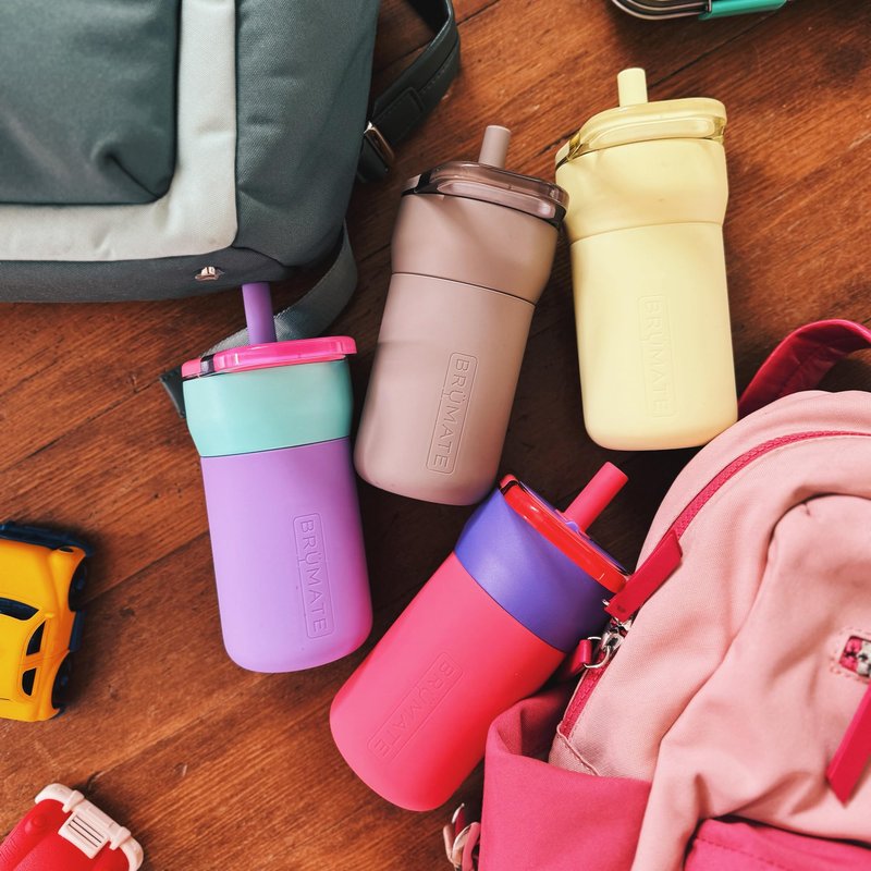 BrüMate Leap 12oz 100% Leakproof Kids Tumbler with Handle and Silicone Soft Straw | Drop Resistant Silicone Sleeve | For Kids 4+ | Insulated Stainless Steel | Cup Holder Friendly | 12oz (Rose Taupe)