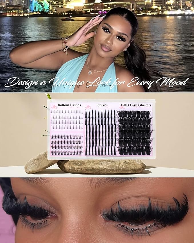 Lash Clusters with Spikes Wispy Cluster Eyelash Extensions with Bottom Lashes D Curl 150D Eyelash Clusters Volume Cluster Lashes 222PCS Fluffy Individual Lashes by Boahankuke