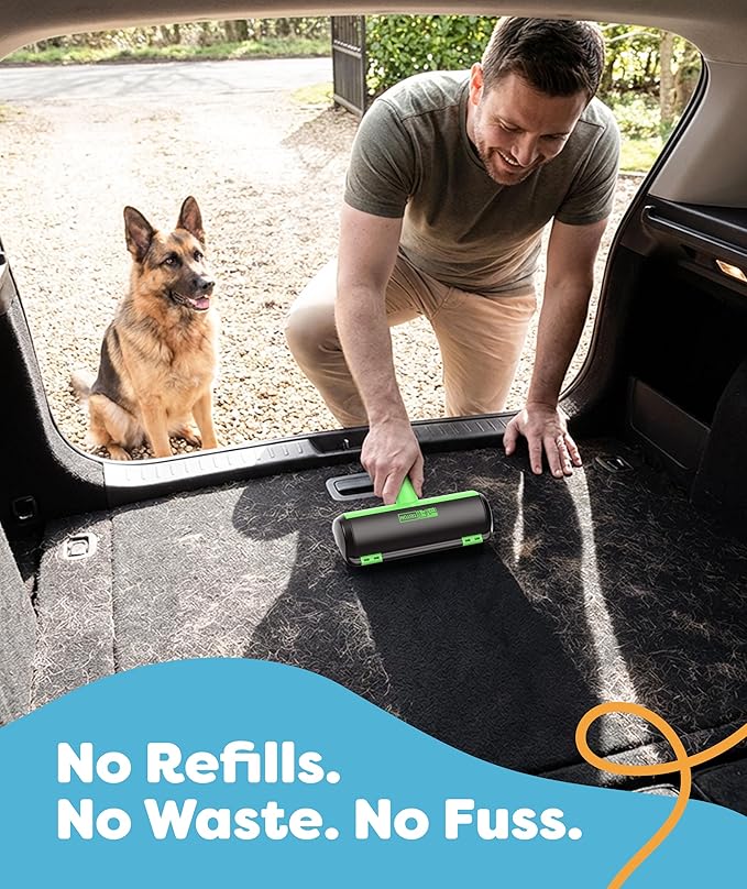 Triton Pet Hair Removal Tool w/Fur Trapping Compartment, 60% Smaller Storage Size, Reusable Shedding Roller, Cat and Dog Hair Remover for Car, Furniture, Carpet, Couch (Green)