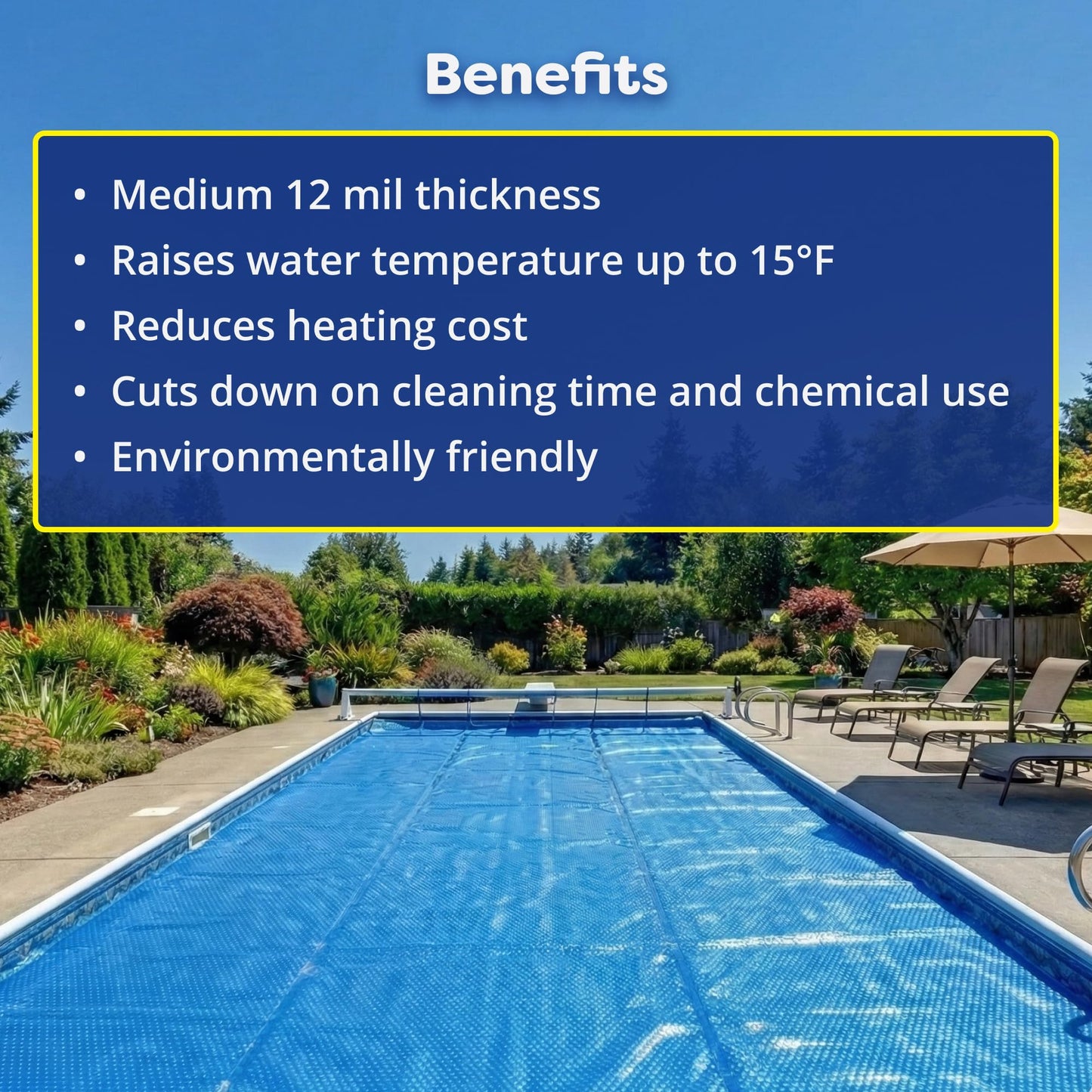 In The Swim 18' x 36' Premium Blue Rectangle Solar Pool Cover 12 Mil for Solar Heating Above Ground Pools and Inground Pools