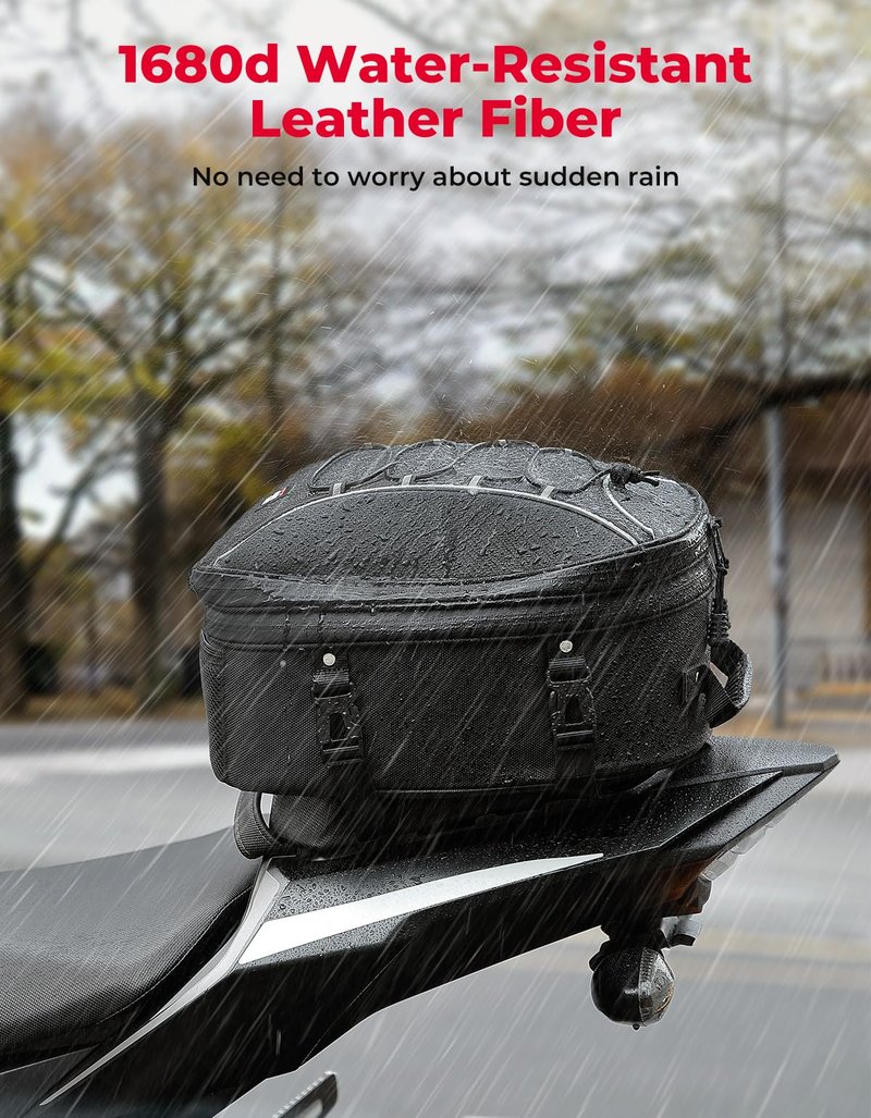 KEMIMOTO Motorcycle Tail Bag, Dual Use Motorcycle Rear Seat Bag with Waterproof Rain Cover, 22L-34L Expandable Motorbike Helmet Bag Luggage Storage Backpack with 6 straps