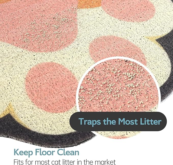 Cute Cat Litter Mat 24”x16”, Litter Box Mat, Litter Trapping Mat, Soft on Kitty Paws, Easy Clean, Anti Slip, Pet Accessories, Door Floor mats - Brown White60*40