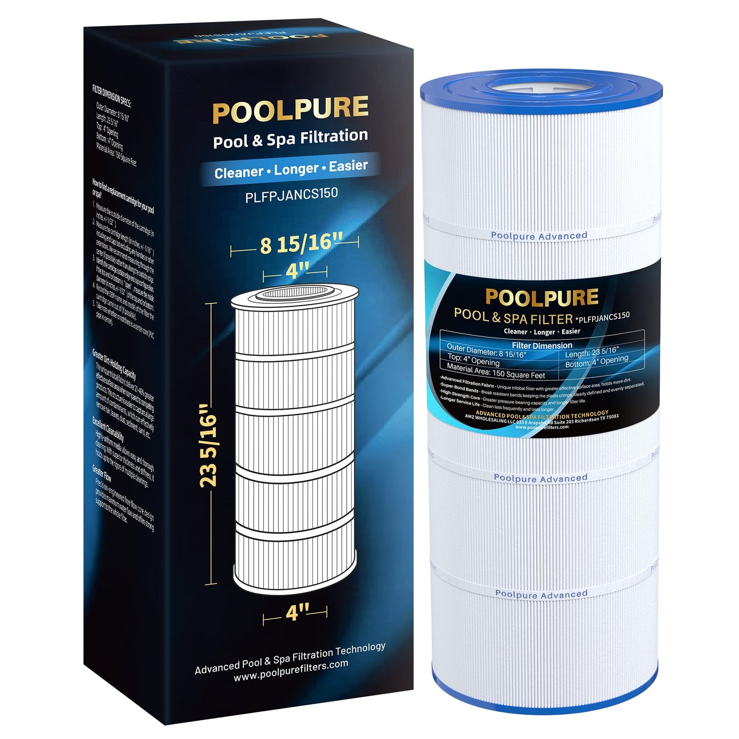 POOLPURE PLFPJANCS150 Pool Filter Replaces Jandy CS150, CCX1500RE, CC1500RE, X-Stream 150, R0462300, PJANCS150, Ultral-B3, Unicel C-8414, C-8317, Filbur FC-0822, FC-1287, Hayward C1502 1 Pack