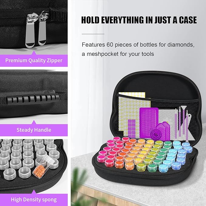 ZORETCO Diamond Painting Storage Containers,60 Slots Diamond Painting Kits,5D Diamond Painting Accessories and Tools for Art Jewelry Bead Rhinestones Organizer