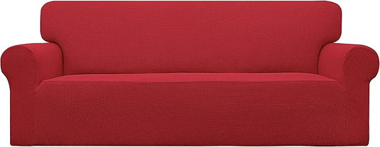 Easy-Going Stretch Sofa Slipcover 1-Piece Sofa Cover Furniture Protector Couch Soft with Elastic Bottom for Kids, Polyester Spandex Jacquard Fabric Small Checks (Sofa, Christmas Red)