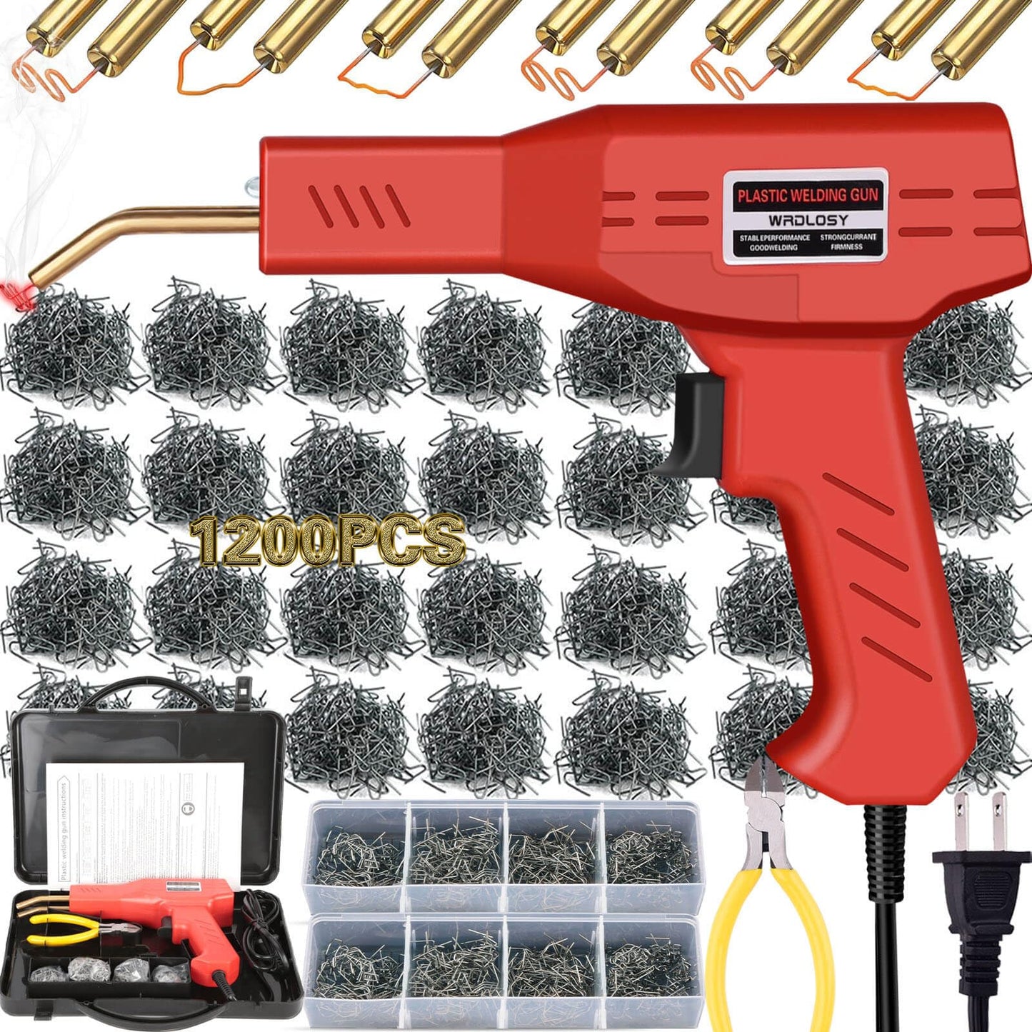 Wrdlosy Plastic Welder, 1200PCS Staples, Plastic Welding Kit, Must Have for DIYers, Instant On/Off, Welder Kit, Bumper Repair, Portable Toolbox (Red)