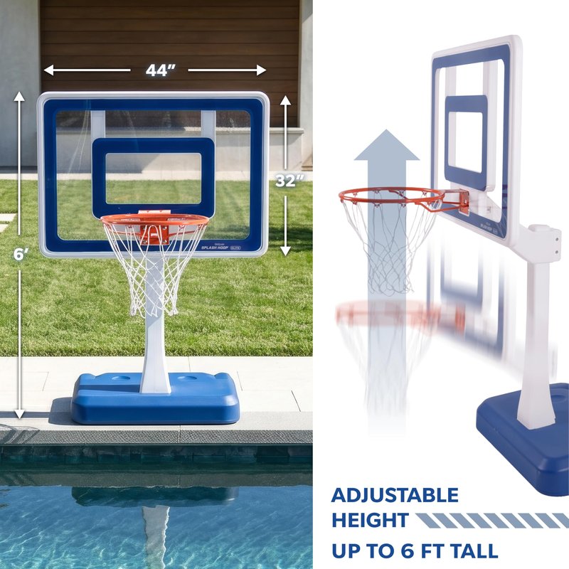 GoSports Splash Hoop Elite Pool Hoop Basketball Game with Water Weighted Base, Adjustable Height, Regulation Steel Rim and 2 Pool Basketballs - Blue