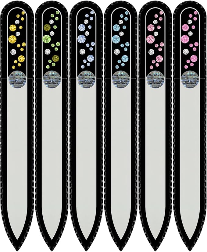 Mont Bleu Gift Set of 5 + 1 Free Glass Nail Files Hand Decorated with Crystals from Swarovski - Gift for Women - Handmade Gifts - Crystal Nail Files for Natural Nails - Mothers Day Gifts - Gifts