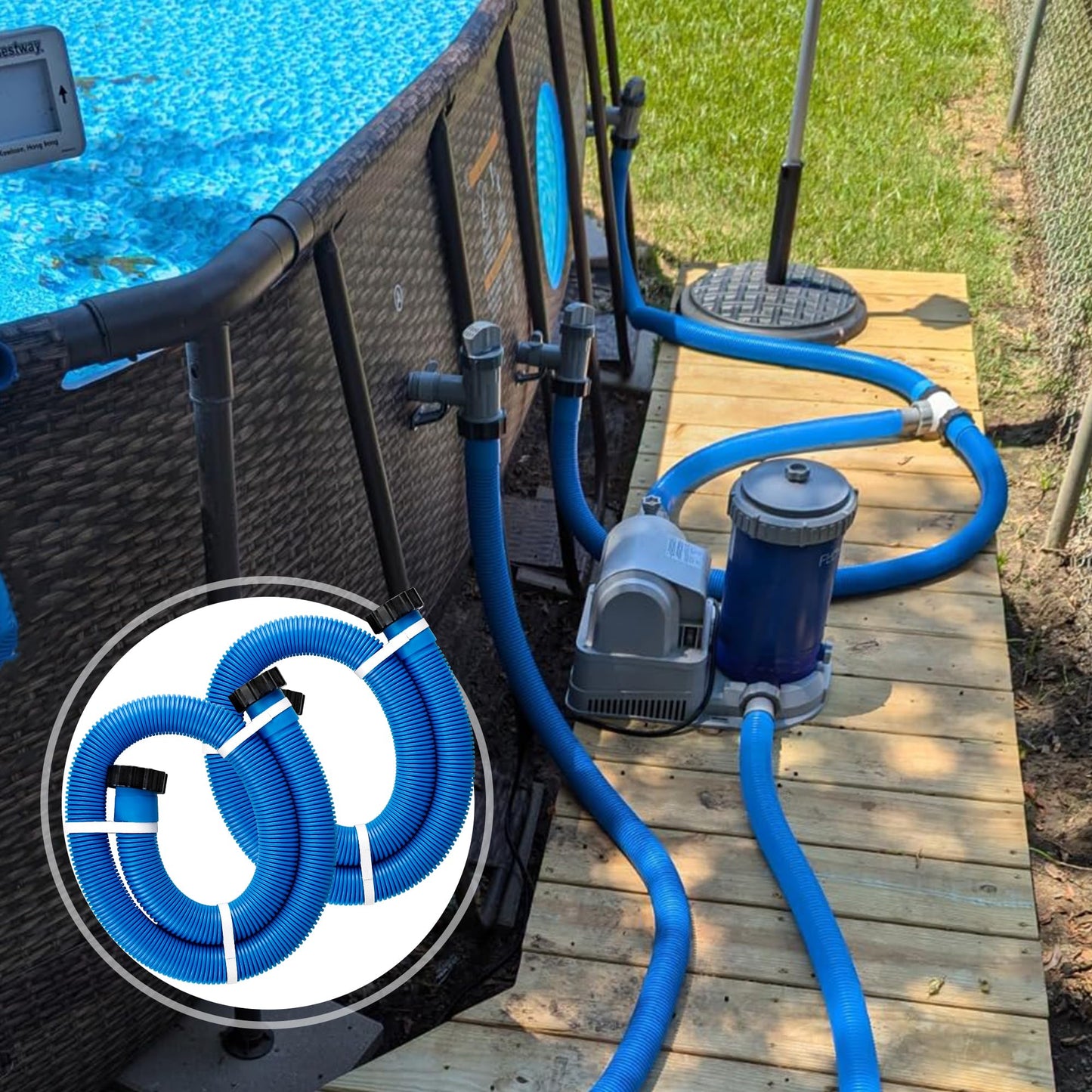 1.5" Pool Pump Hose for 29060E Intex Pumps, Saltwater Systems, and Sand Filters,59" Long Replacement Hoses fit for Intex & Coleman Above Ground Pools Parts (2 Pack)