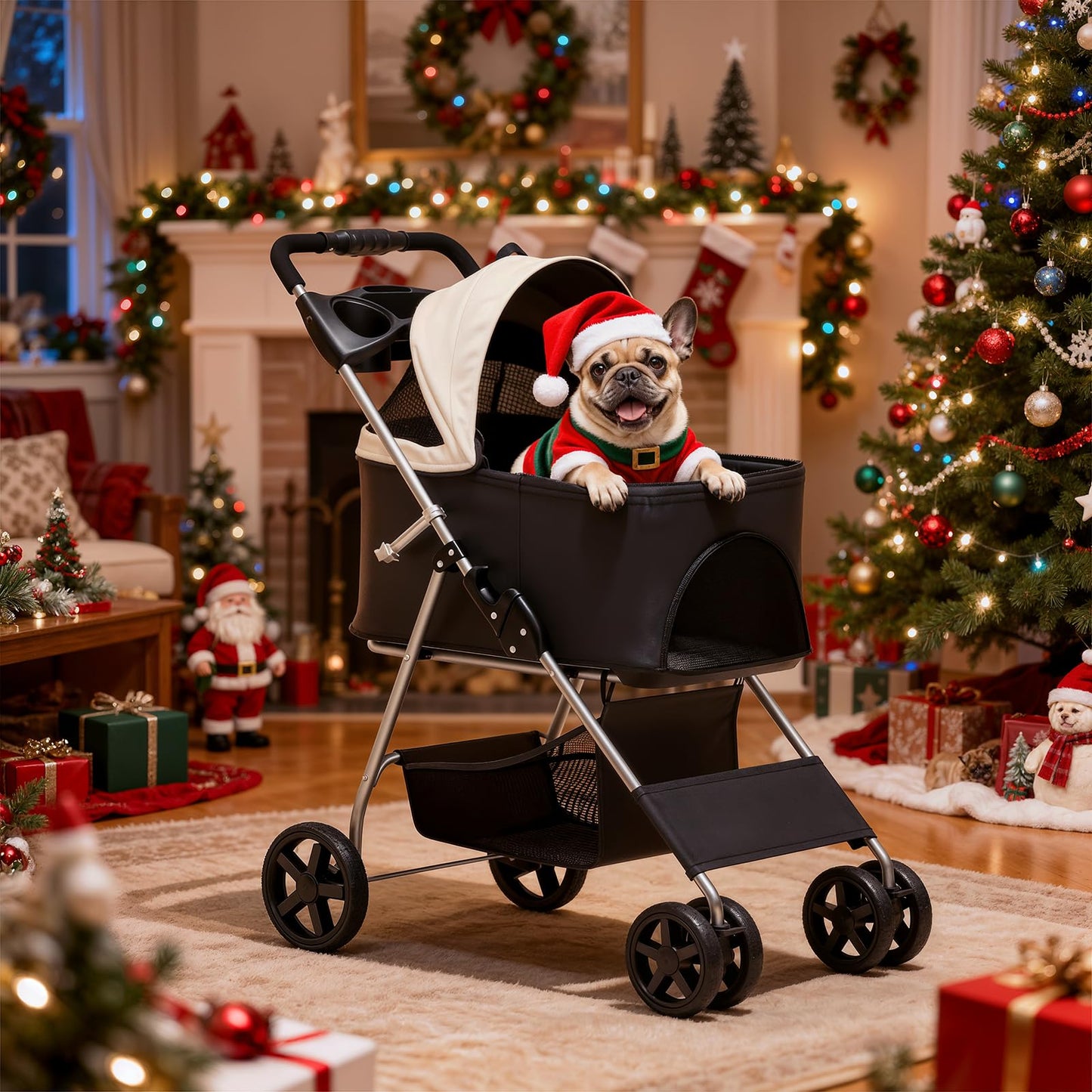 MoNiBloom 3 in 1 Foldable Pet Stroller for Small & Medium Dogs, Detachable Carrier, Car Seat, Push Button Entry, 4-Wheel Jogger for Pets up to 33 lbs, Black