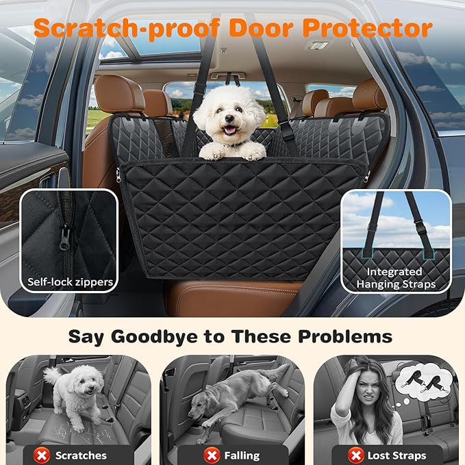 URPOWER 4 in 1 Dog Car Seat Cover for Back Seat, Waterproof Dog Hammock with Mesh Window and Side Flap Pet Car Seat Protector Dogs Backseat Cover for Full Size Trucks