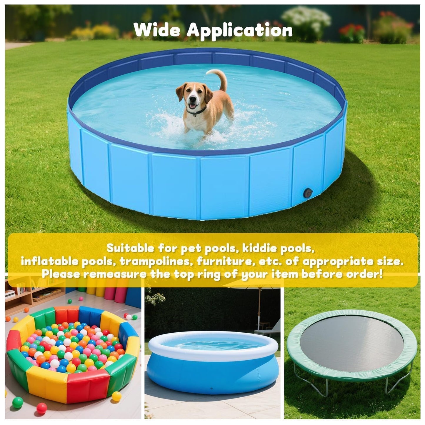SAFANA 72" Round Dog Pool Cover [Upgrade 420D Thickened] 6ft Portable Dog Pet Bath Pool Cover 71/72 inch, Durable Foldable Round Inflatable Swimming Pool Cover, Drawstring Design Windproof Dustproof