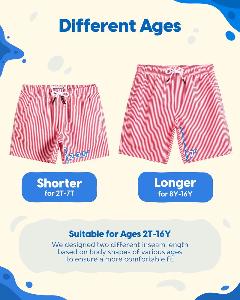 maamgic Boys Swim Trunks Toddler Swim Shorts Little Boys Bathing Suit Swimsuit Toddler Boy Swimwear,Stripe Redwhite,4 T
