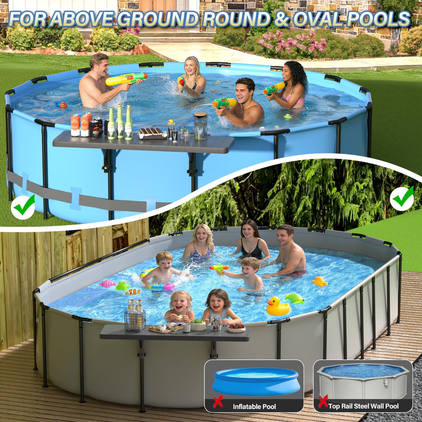 BoYata Pool Bar, Above Ground Poolside Bar Table, 49.4×9.6" Stable & Large Pool Side Table Holds 110LBS, Durable Above Ground Pool Accessories, Swim Up Bar for Round & Oval Frame Swimming Pools