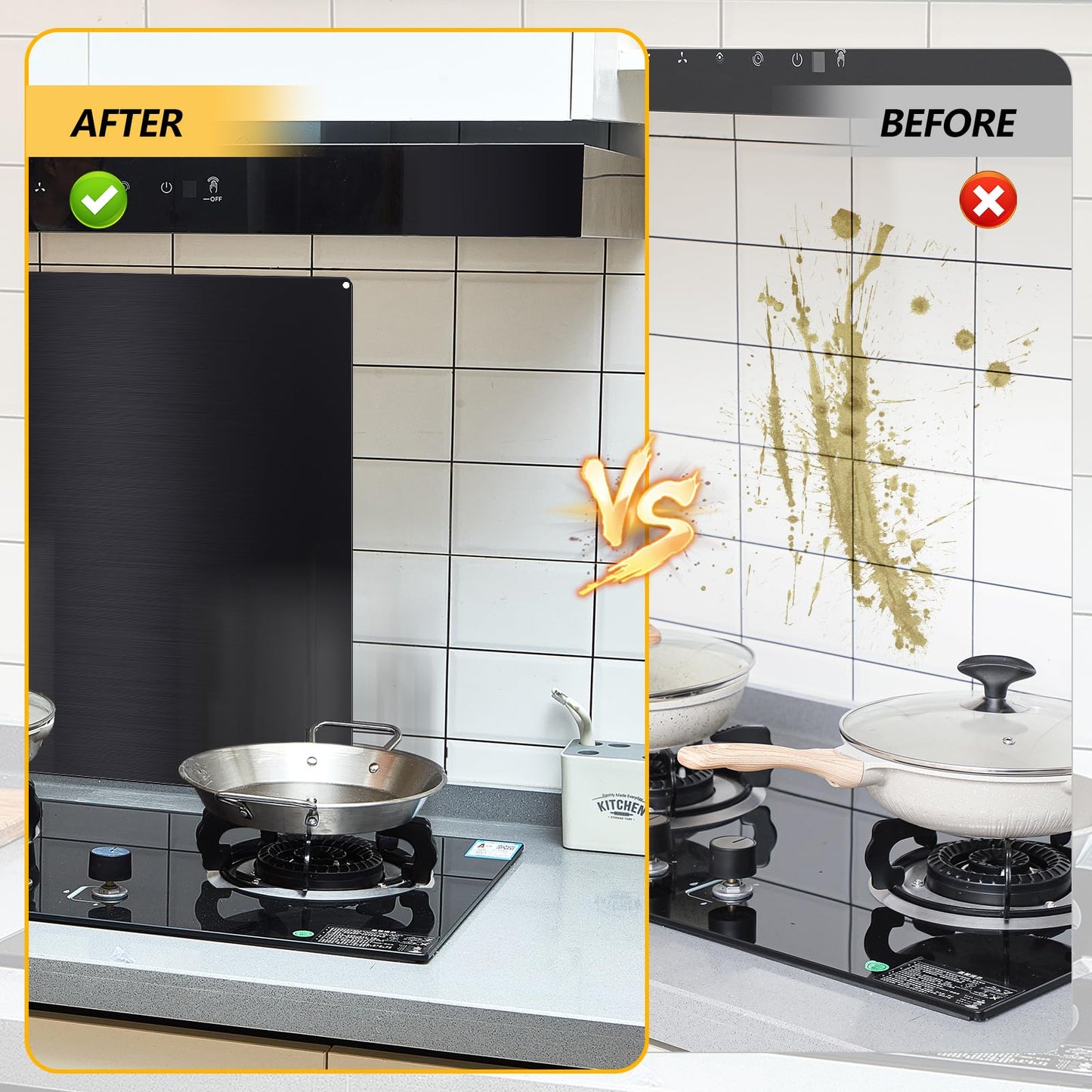 Yaocom Stainless Steel Backsplash Range Hood Stove Backsplash Back Stainless Steel Sheet for Kitchen Wall Splatter Metal Wall Panels with Screws and Hanging Towel(Black,30×30 Inch)