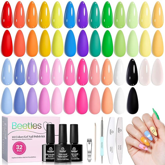 Beetles Pastel Gel Polish Set - Doodle Dreams Collection, Green Blue Purple 25 Spring Summer Colors Neon Rainbow Gel Polish with Base Glossy Matte Top Coat UV LED Soak Of Gifts for Women