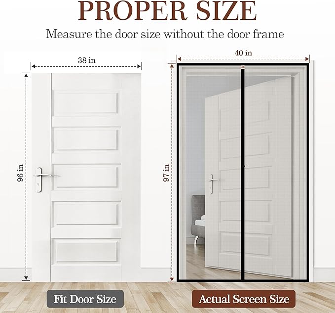 Yotache Magnetic Screen Door Fits Door Size 38 x 96, Screen Size 40" x 97" Strengthened Heavy Duty Fiberglass Net Curtain