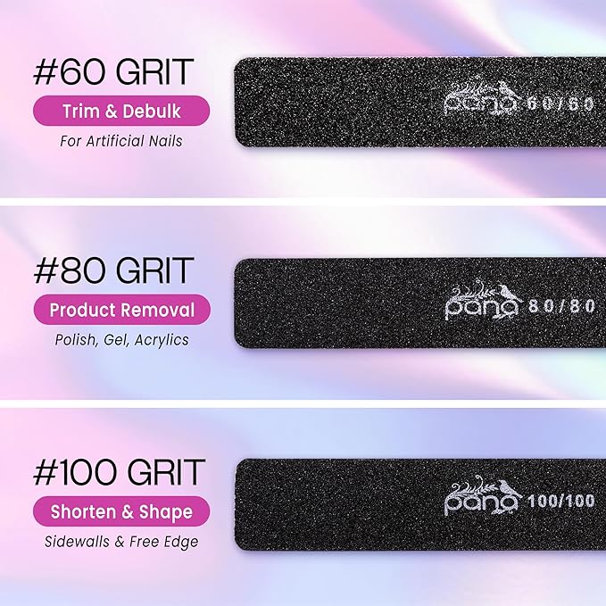 10pcs - PANA Jumbo Double-Sided Emery Nail File for Manicure, Pedicure, Natural, and Acrylic Nails - Black (Grit 100/100)