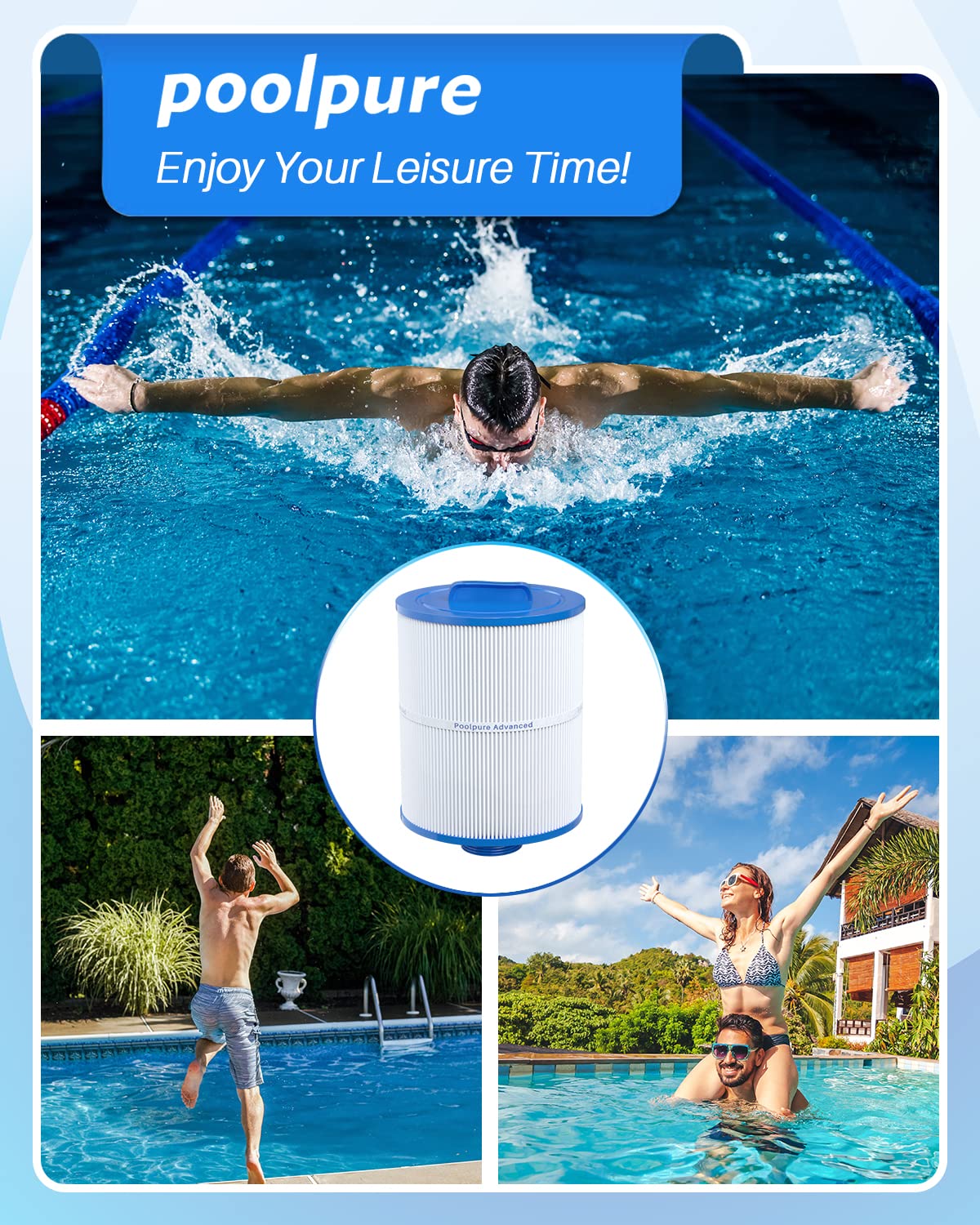 POOLPURE PAS50SV-F2M Spa Filter Replaces Unicel 6CH-502, Filbur FC-0311, Excel Filters XLS-604, Baleen AK-90161, Magnum AR50, Master Deluxe M60506 Hot Tub Filter, 2 Pack