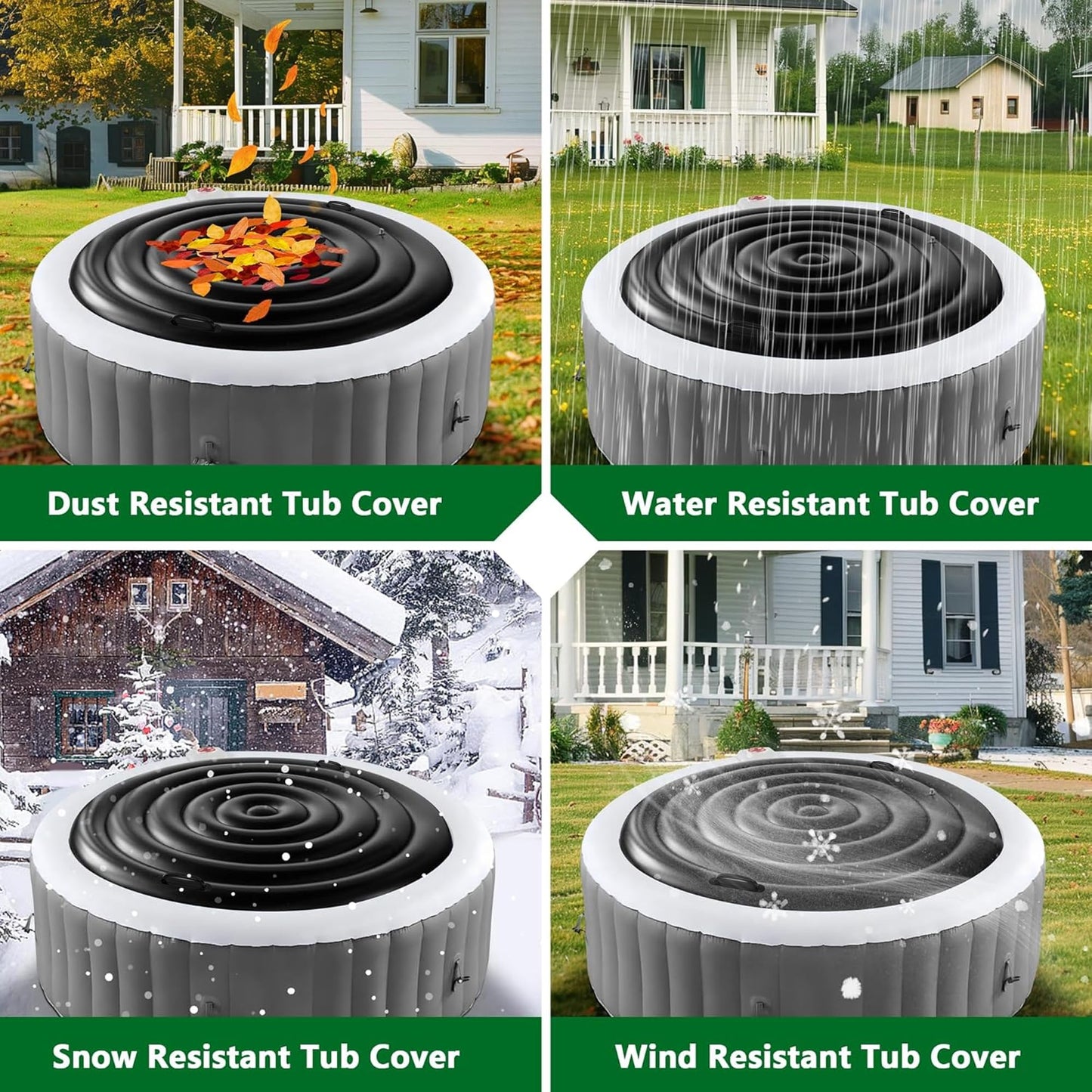 Tlswshsy 5.4 Ft Inflatable Hot Tub Cover- Energy Saving lid for Round Hot Tub- Foldable Protective Rain Overflow Cover for Outdoor Inflatable Hot Tubs (Black)