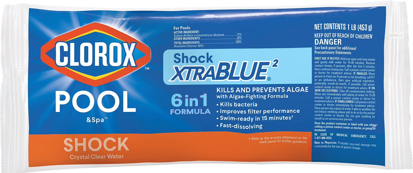 Clorox Pool&Spa 33512CLX Pool Shock XtraBlue (12 1-lb Bags), 12 Pack, White