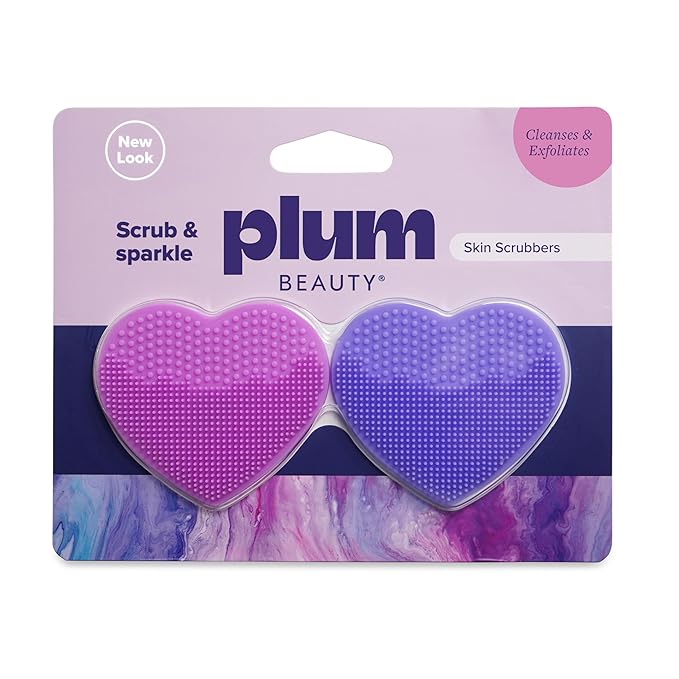 Plum Beauty Heart-Shaped Silicone Skin Scrubber Ã¢ÂÂ Manual Facial Cleansing Brush for Exfoliating & Massaging Ã¢ÂÂ Soft, Skin-Safe Bristles for All Skin Types Ã¢ÂÂ Includes Suction Cup Mount