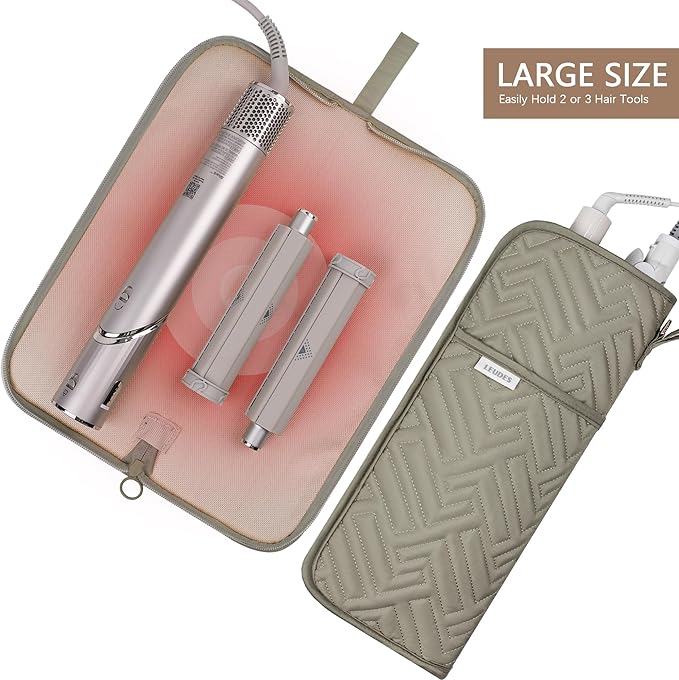 Hair Tool Organizer Heat Resistant Mat for Flat Iron Case Hot Tools Curling Iron Holder Hair Tools Travel Bag for Straightener Brush Pad Pouch Hairstylist Essentials (Camel)
