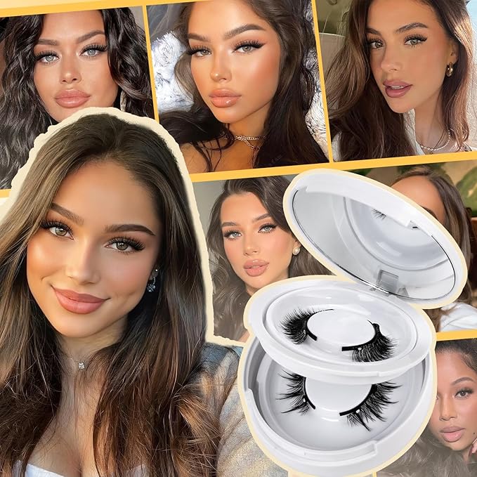 QUEWEL Magnetic Eyelashes 2 Pair Reusable Magnetic Eyelashes with Applicator No Glue Needed Eyelashes Cat Eye Natural Look Lash Clusters Kit Easy to Wear and Remove(A10)