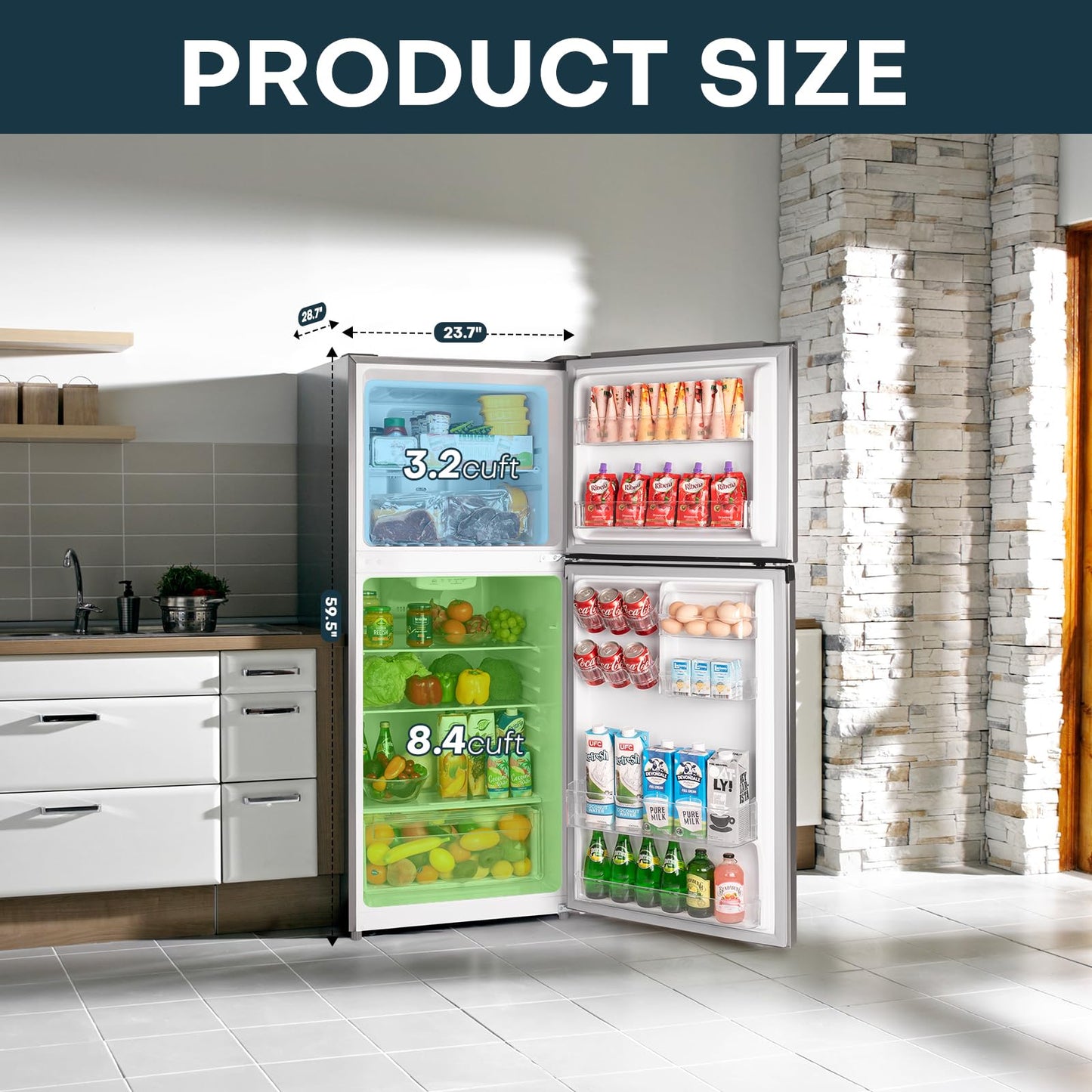 Upstreman 14.7 Cu.Ft. Double Door Refrigerator in Stainless Steel with Large Capacity Top Freezer, Frost Free, Adjustable Thermostat Control, Fingerprint-resistant, ENERGY STAR-BD147