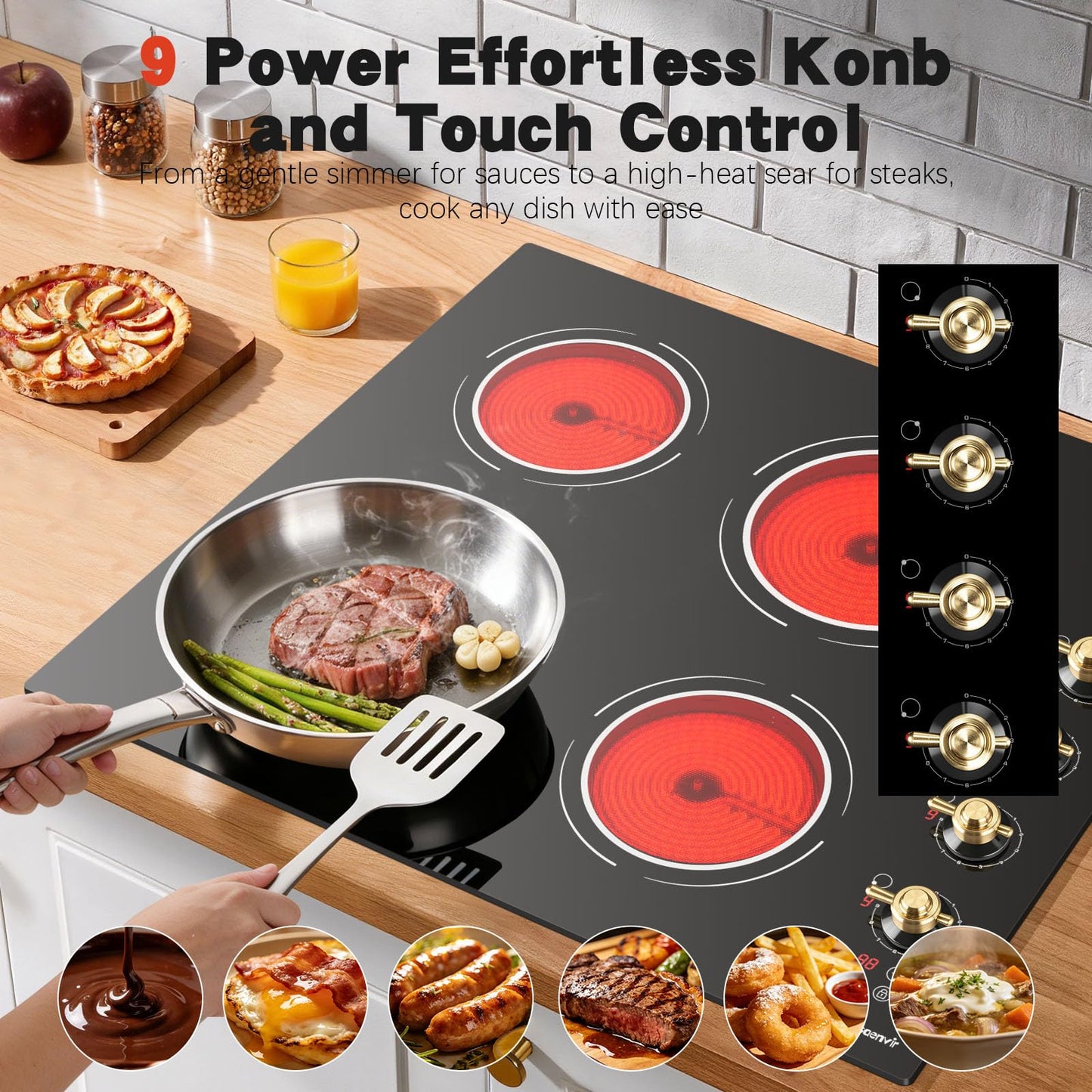 Disaenvir 2 Burner Electric Cooktop - 3000W Drop-in Two Burner Electric Stove 220V, 13 Inch Ceramic Stove with Knob Control, Timer, Safety Lock, Residual Heat Indicator, 220V Hard Wired (No Plug)