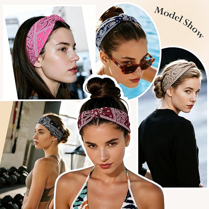 HSEM Headbands for Women 6-Pack – Wide Elastic Non-Slip Hair Bands – Thick Soft Knotted Sports Stretchy Sweatbands for Washing Face, Makeup, Workout, Running, Spa & Fashion, Water Drop