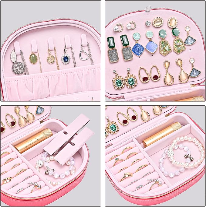 ProCase Travel Size Jewelry Box, Medium Portable Seashell-Shaped Jewelry Case, 2 Layer Jewelry Organizer in PU Leather for Women -Melon Pink