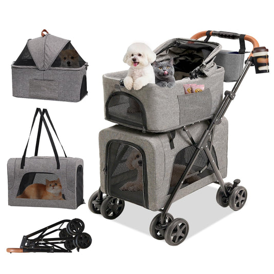 Double Pet Stroller with Detachable Carriers, Dog Stroller for Medium Dogs 20 lb, Foldable Dog Stroller for 2 Dogs,Easy Assembly Cat Stroller for 2 Cats with Cup Holder and Storage Bag for All-Terrain