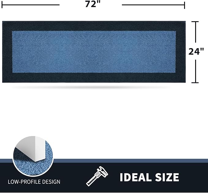 PURRUGS Dirt Trapping Door Mat 24" x 70", Non-Slip Washable Entry Mat, Dog Doormat, Front Door Mat, Super Absorbent Entrance Mat for Muddy Shoes & Paws, Light Blue & Navy
