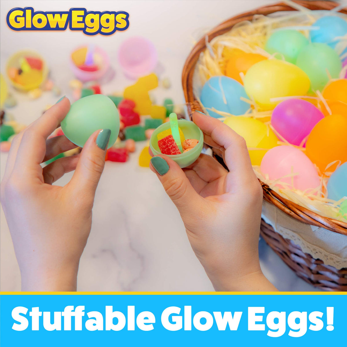 PartySticks 48 Easter Glow Eggs & 144 mini Glow Sticks 192pcs Total, Glow-in-the-Dark Kids Teens Adults Easter Basket Stuffers Fillers Gift for Hunt Game, Party Favors, Boys Girls Classroom Prizes