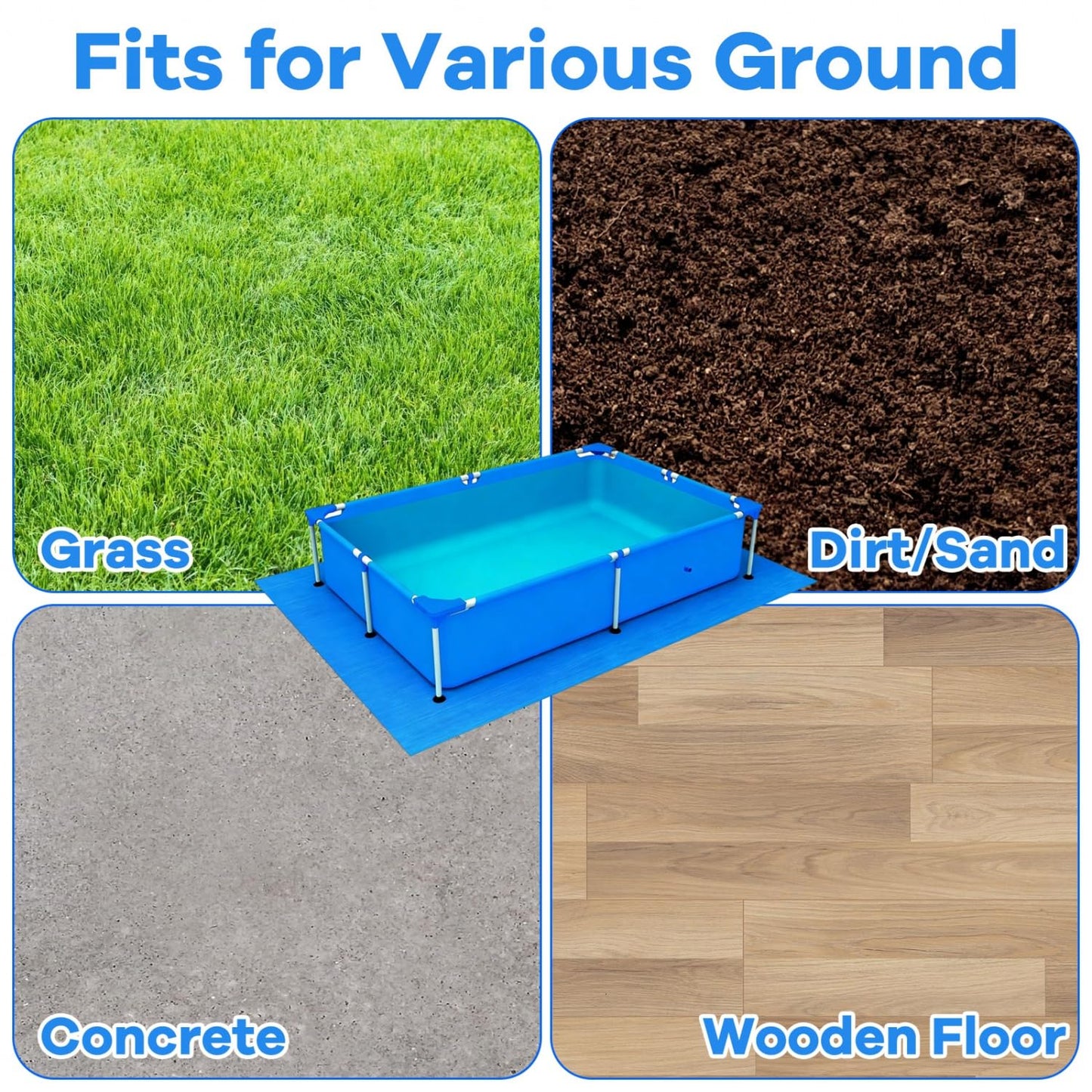Gonioa 11 x 7.8 FT Pool Pad Tarp for Under Pool Liner Pad Under Pool Mat for Above Ground Pools, Thickened Pools Tarp Pools Ground Pads to Prevent Puncture and Extend Liner Life