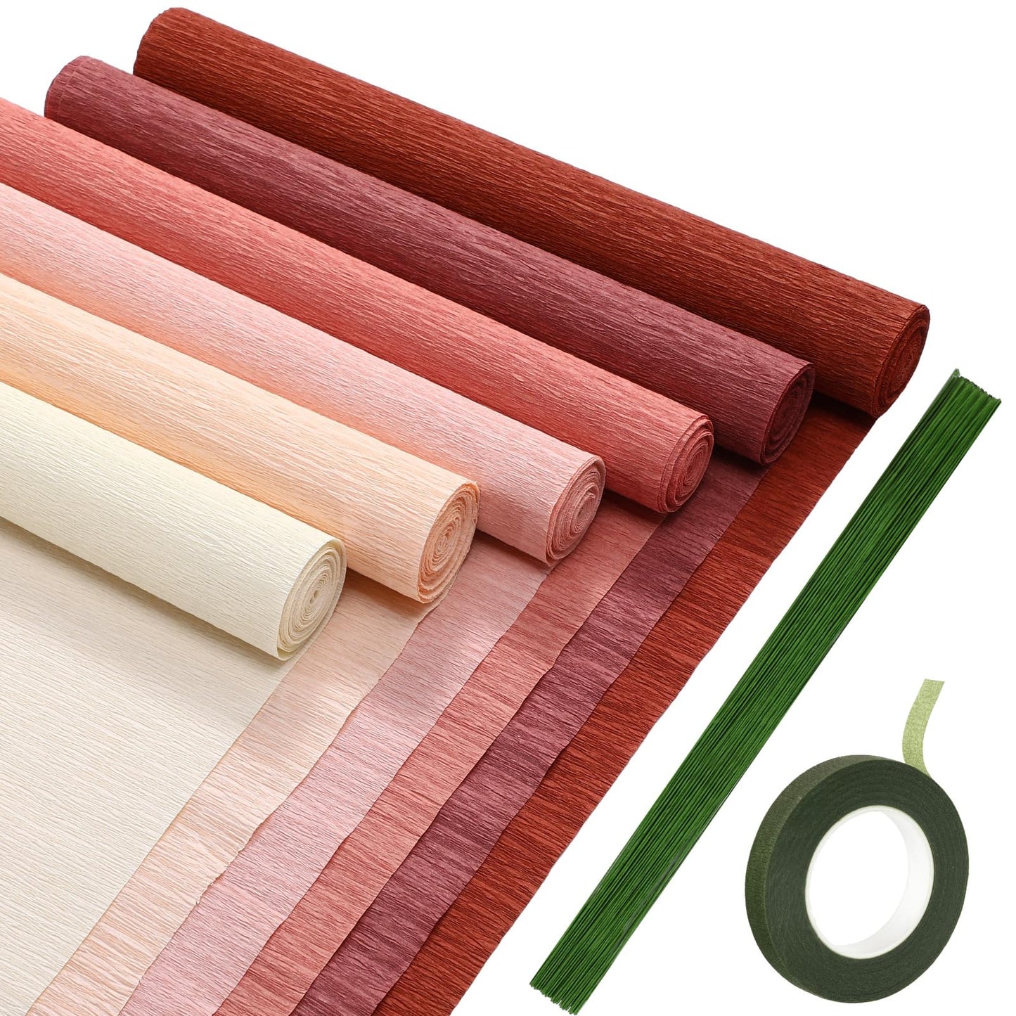 Gersoniel 57 Pcs Crepe Paper Flower DIY Kits 6 Rolls 35g Papel Crepe Sheets 50 Pcs Floral Iron Wire 10 Inch x 8 Feet 1 Roll 50 Meter for Birthday Party Wedding(Pink Series)