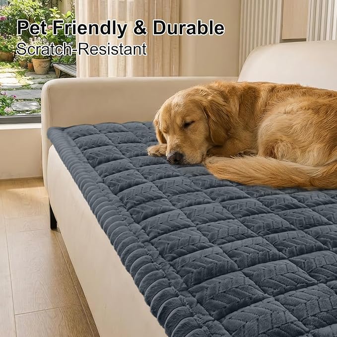 Smiry Non Slip Couch Covers for Dogs, Fuzzy Pet Couch Covers for 2-3 Cushion Sofa Pet Friendly, Soft Sofa Slipcovers Cushion Furniture Protector Washable (Dark Grey, 27.6" x 59")
