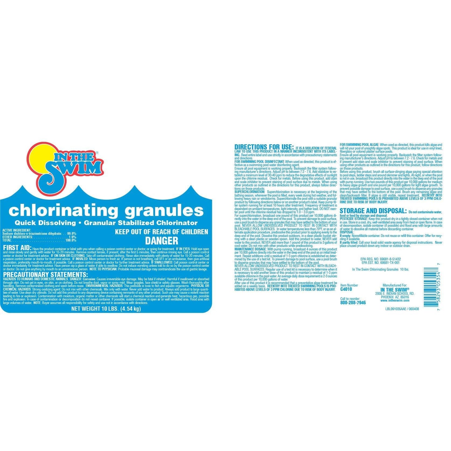 In The Swim Sodium Dichlor Chlorine Shock Granules for Sanitizing Swimming Pools – Fast Dissolving, pH Balanced Sanitizer - 56% Available Chlorine, 99% Sodium-Dichlor – 40 Pound