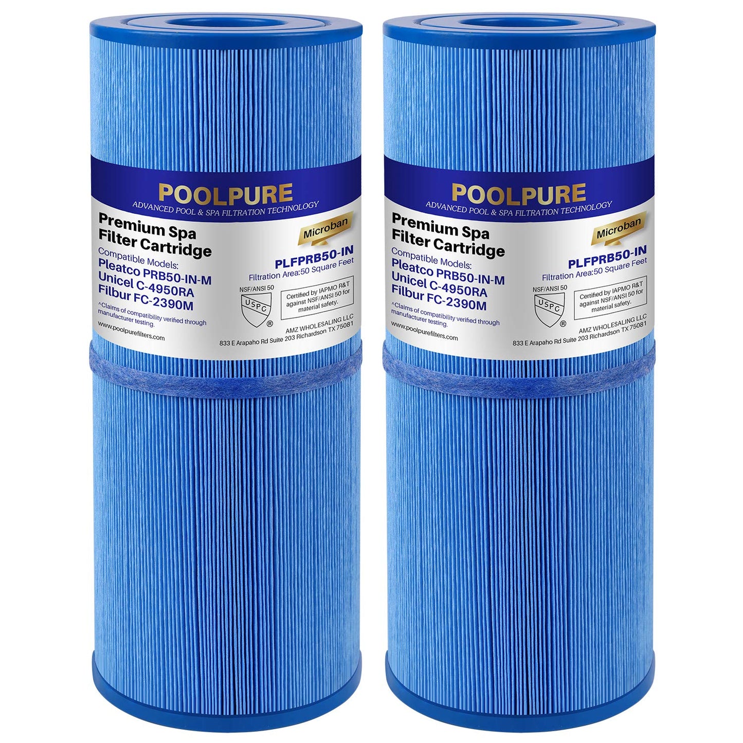 POOLPURE Antimicrobial Spa Filter Replacement for Pleatco PRB50-IN-M, Unicel C-4950RA, Guardian 413-212-02, Filbur FC-2390M,17-2380,Jacuzzi J200 Series Filter,373045, 5X13 Hot Tub Filter, 2 Pack