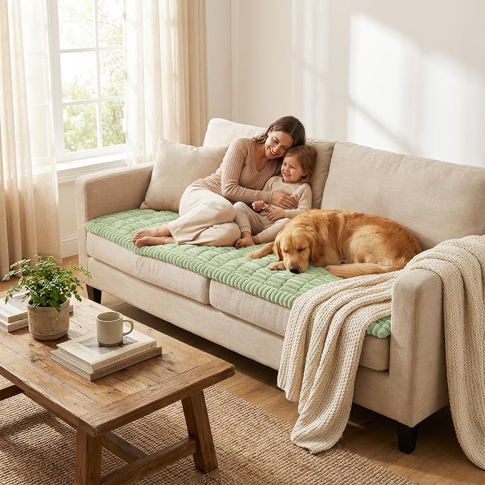 Smiry Couch Cover for Dogs Washable, Non Slip Fuzzy Pet Couch Covers for 3 Cushion Sofa Pet Friendly, Thick Soft Sofa Slipcovers Cushion Protector (Green, 27.6" x 59")
