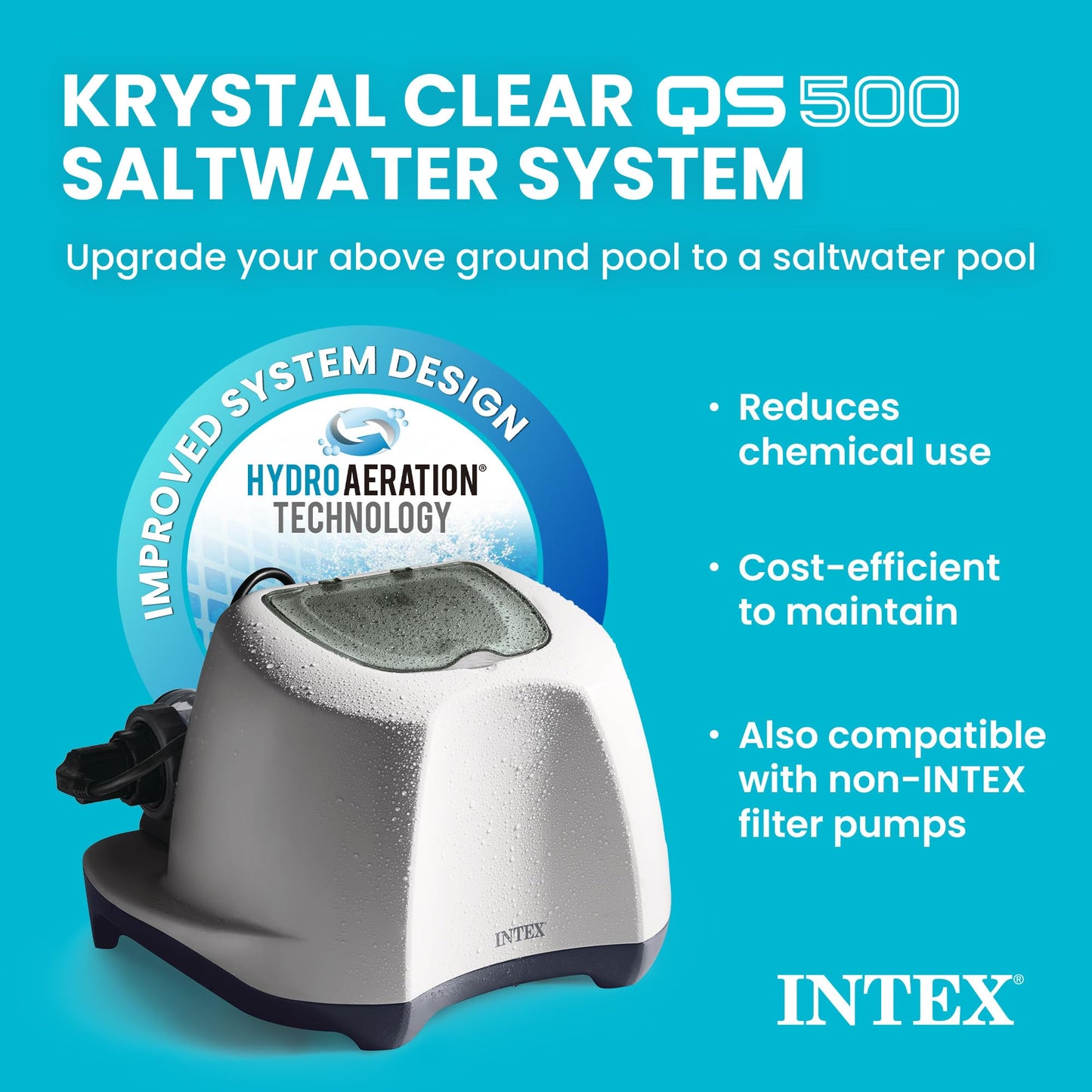 INTEX Krystal Clear Saltwater Pool Chlorine System for Above Ground Pools up to 7,000 Gallons, Pool Cleaner with Automatic Timer and Self Cleaning