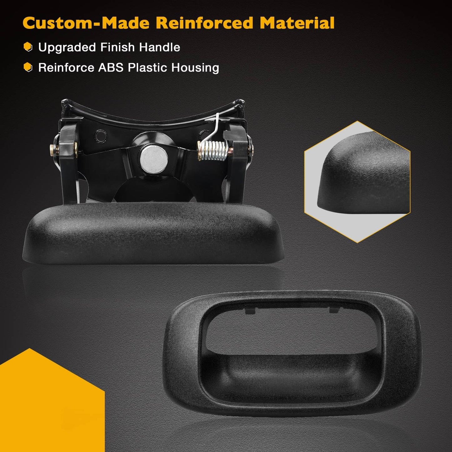 Gledewen Tailgate Handle Latch and Bezel Trim with Rod Clips | for 1999-2007 Chevy Silverado GMC Sierra 1500 2500 3500 | Replaces# 15997911, 15228539, 15228541, 15228540