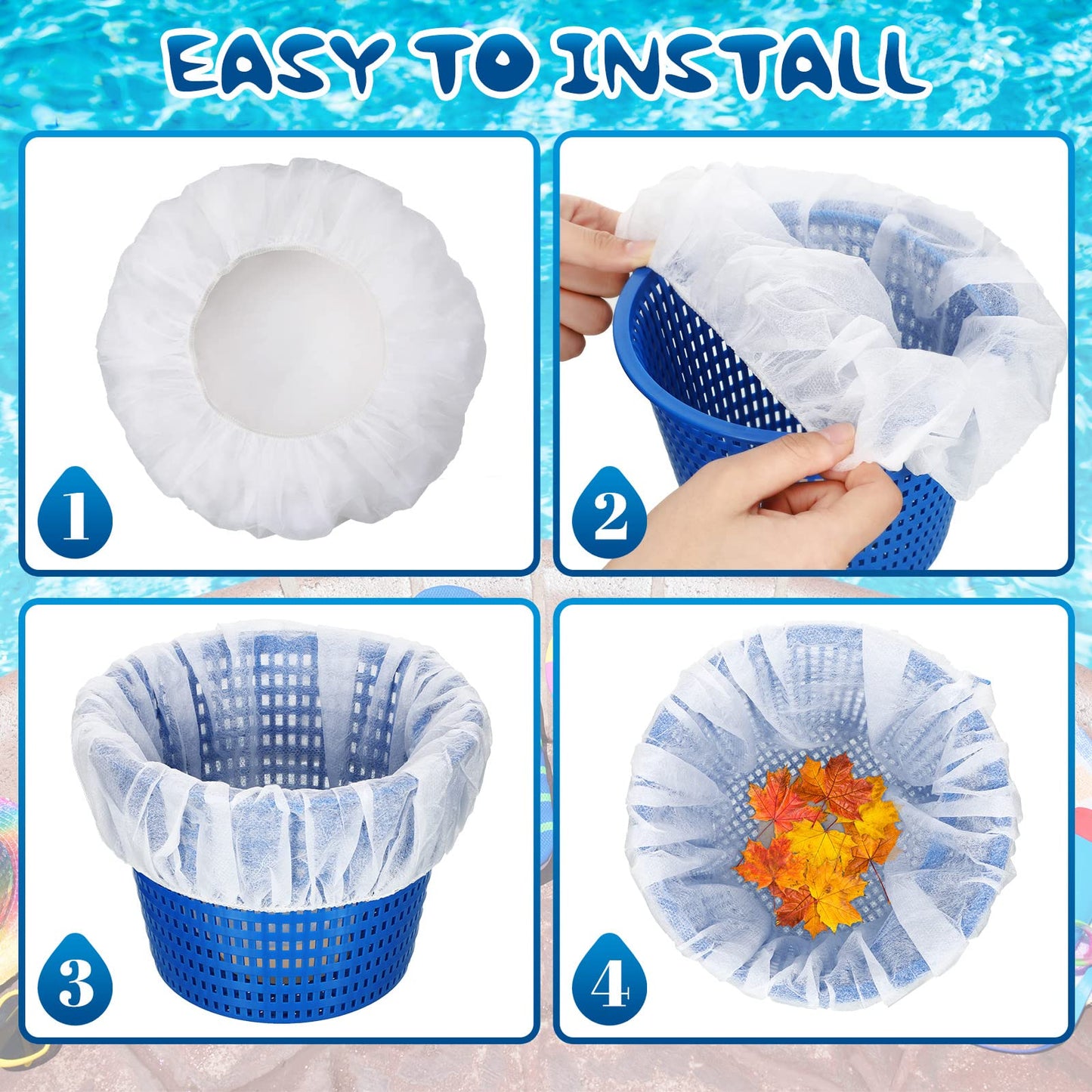Janmercy 200 Pcs Pool Skimmer Socks Fine Mesh Basket Strainer Screen Liners Savers Clean Debris and Leaves for Inground and Above Ground Pool Filters Baskets Skimmers(White)